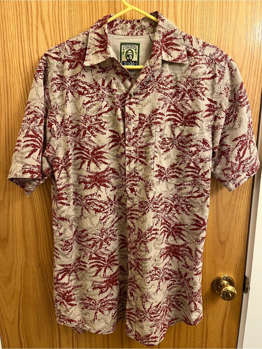 Panama Jack Beige and Burgundy Palm-Print Short Sleeve Shirt